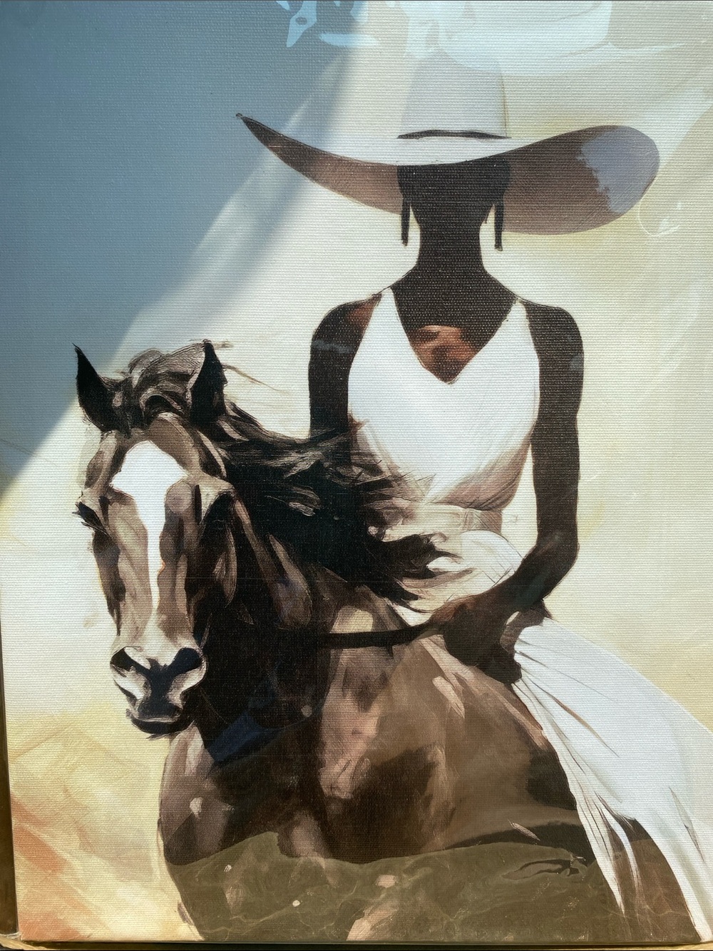 Elegant Woman on Horse Canvas Wall Art - White & Brown